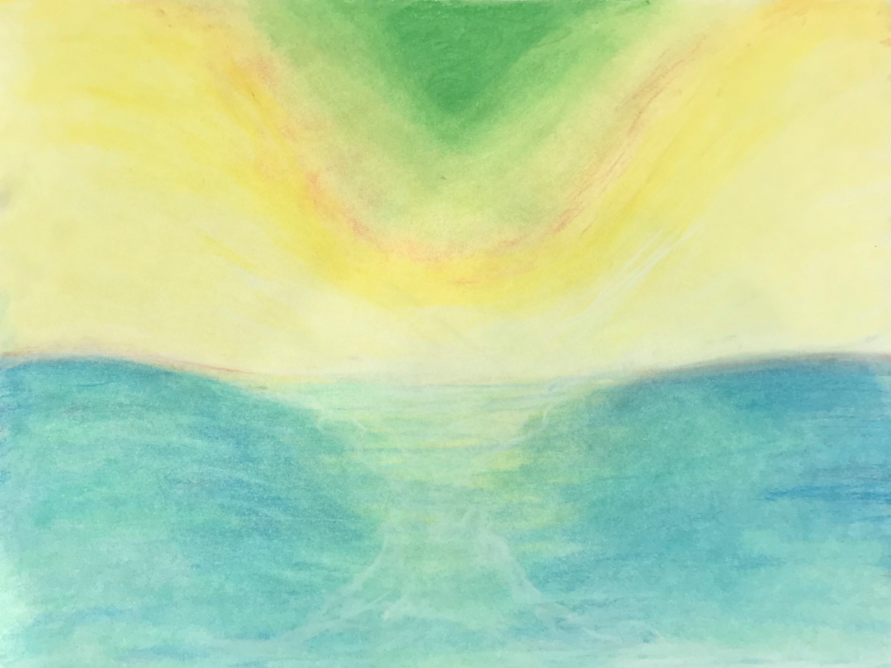 A soft pastel painting of various colors. It could be the ocean's horizon at sunset time.